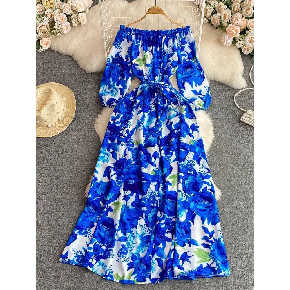 Blue Floral Womens Off Shoulder Maxi Dress Size XXL